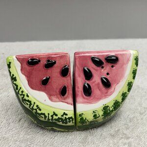 VGUC Watermelon Salt & Pepper Shakers w/Plugs, Ceramic, 2 1/2" T x 2 1/2" W